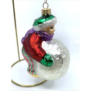 Christopher Radko Snowballin Kid on Blown Glass Ornament Christmas 1996 Vintage